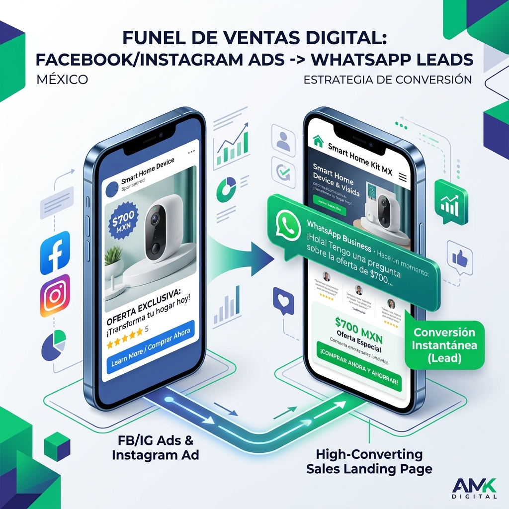Embudo de ventas Meta Ads a Landing Page a WhatsApp por S/ 90